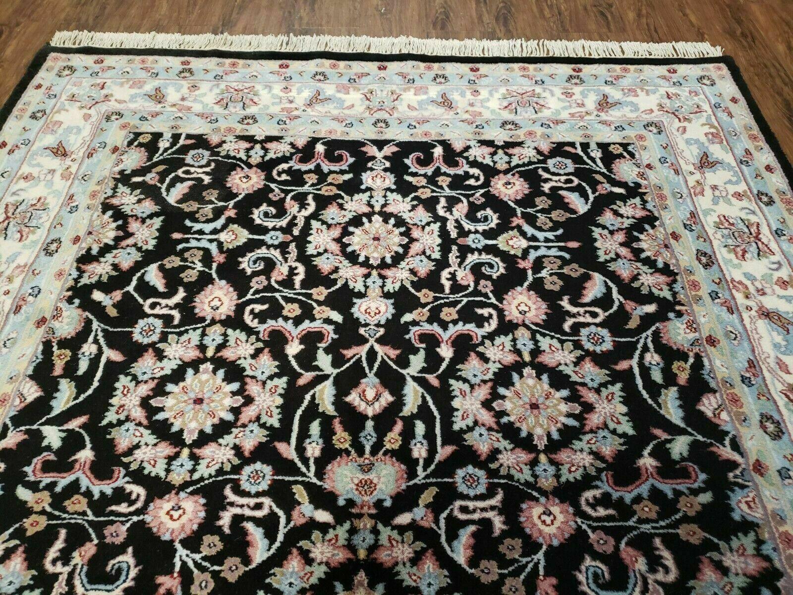 6' X 9' Handmade Indian Agra Wool Rug Carpet Vegetable Dyes Black - Nuvé