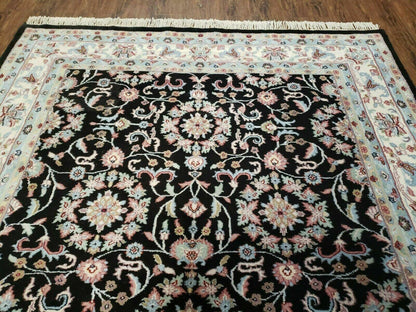 6' X 9' Handmade Indian Agra Wool Rug Carpet Vegetable Dyes Black - Nuvé