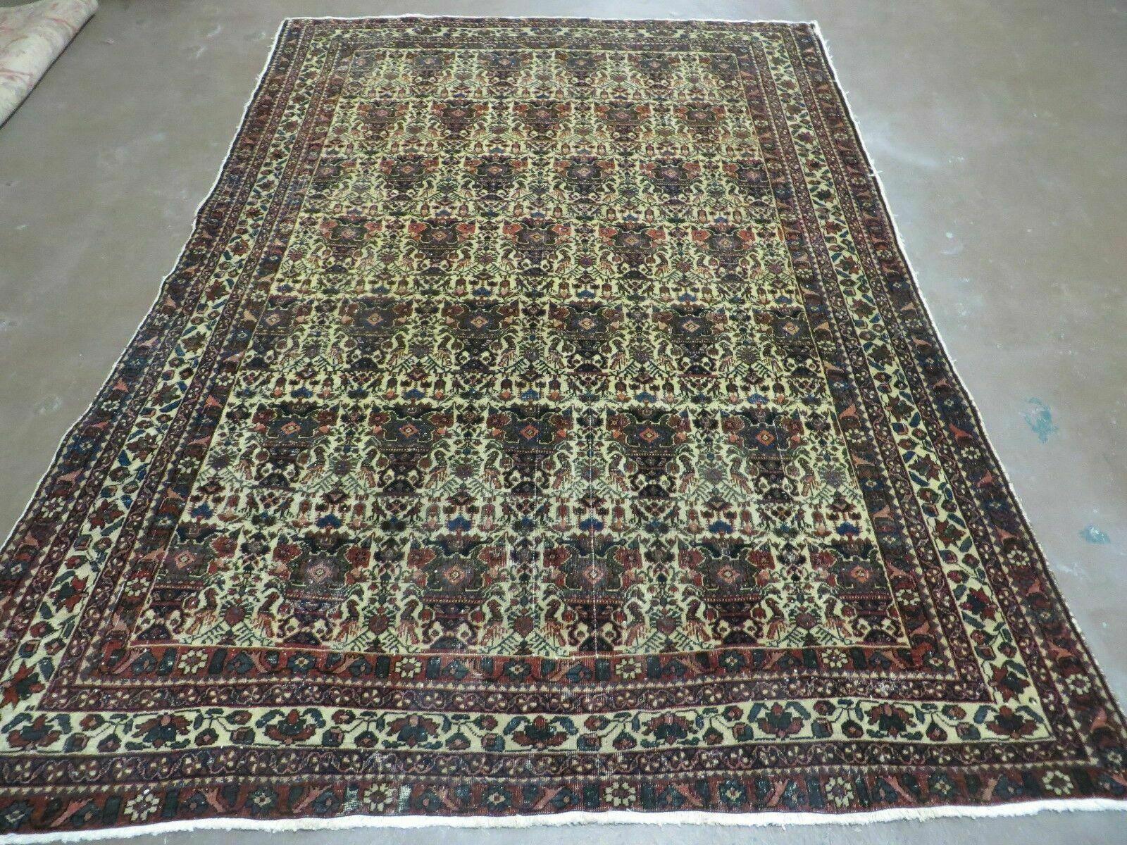 Antique Persian Afshar Rug 5x7, Wool Hand Knotted Oriental Carpet 5 x 7 ft, Repeated Motif Allover, Cream and Maroon, Tribal Rug, Medium Sized Rug,  Zil-i-Sultan Design - Nuvé
