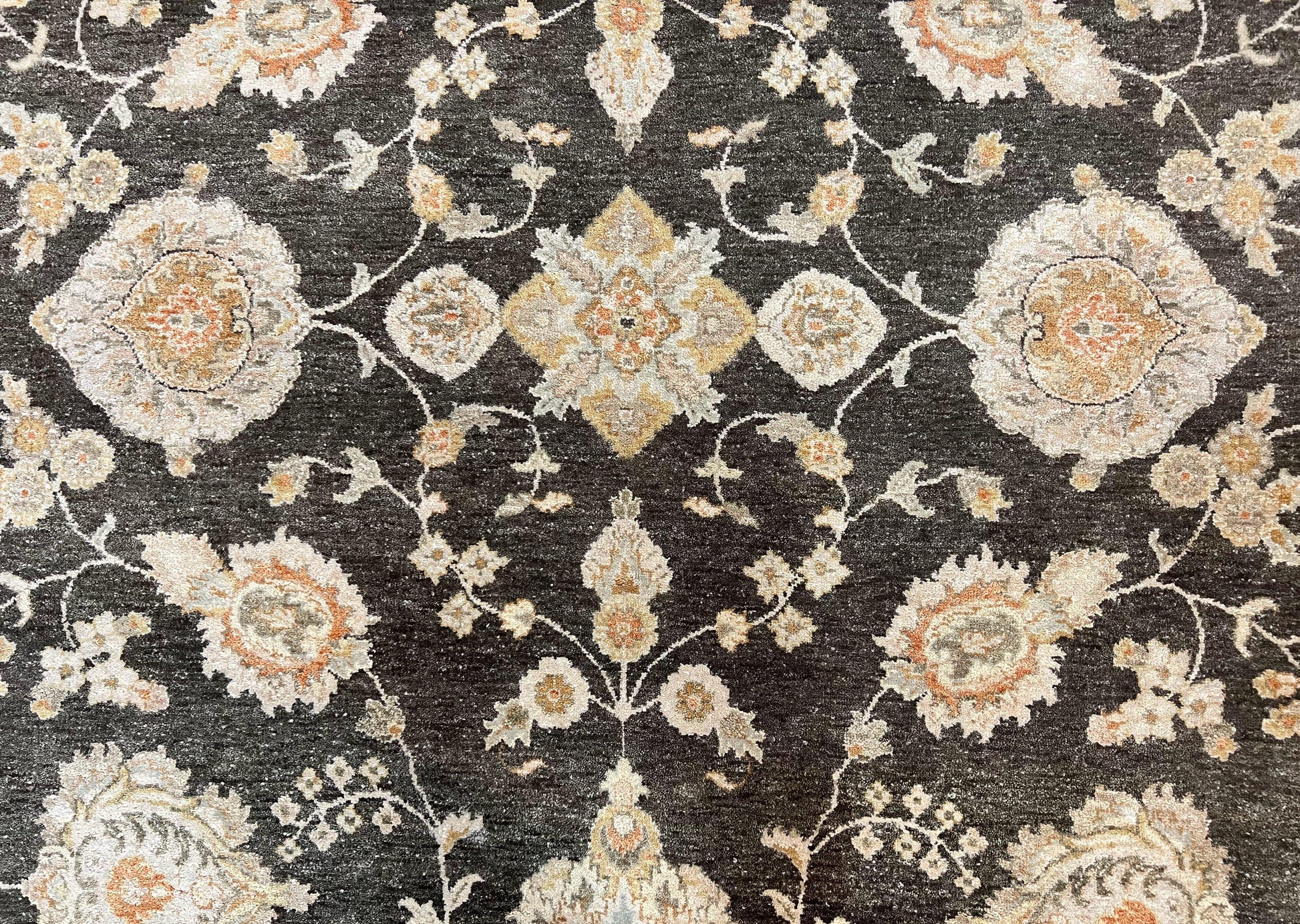 Indo Persian Rug 9x12, Sultanabad Indian Carpet, Dark Brown, Hand Knotted Vintage Wool Rug - Nuvé