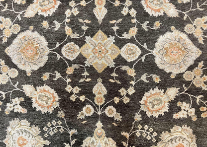 Indo Persian Rug 9x12, Sultanabad Indian Carpet, Dark Brown, Hand Knotted Vintage Wool Rug - Nuvé
