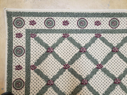 4x5 Panel Design Rug, 4' x 5' Power-Loomed Vintage Rug, Beige & Pine Green Carpet - Nuvé