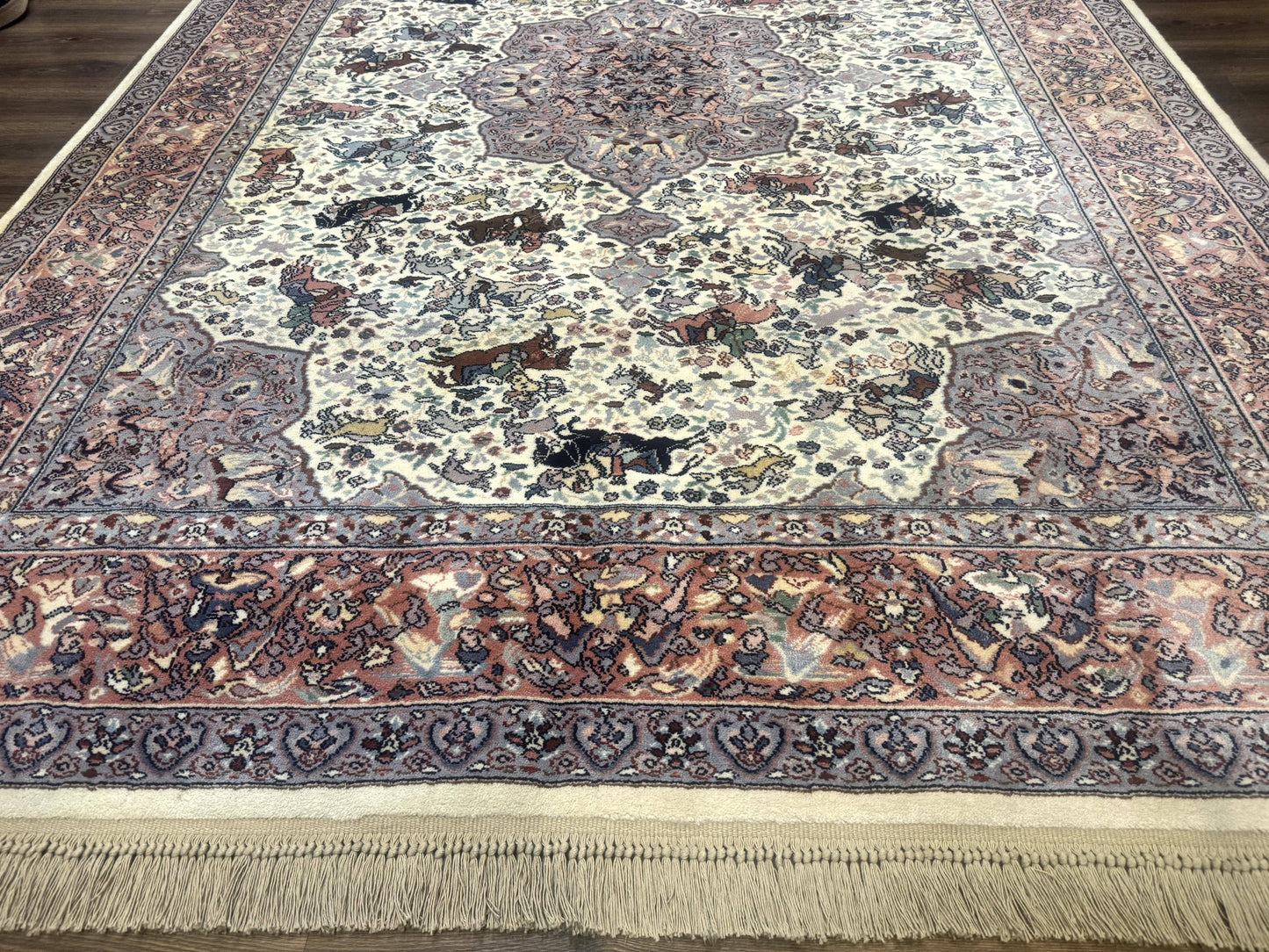 8.8 x 12 Karastan Ivory Hunting Rug #751, Vintage Wool Discontinued Original 700 Series, Rare - Nuvé