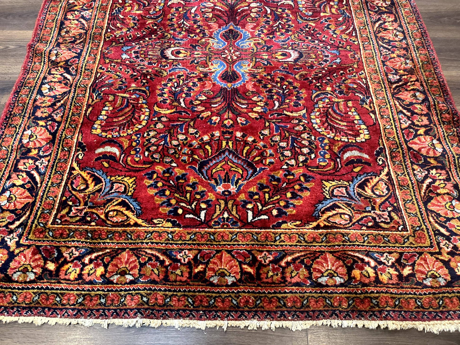 Persian Lilihan Rug 5x6, Red, Floral, Antique Persian Carpet - Nuvé