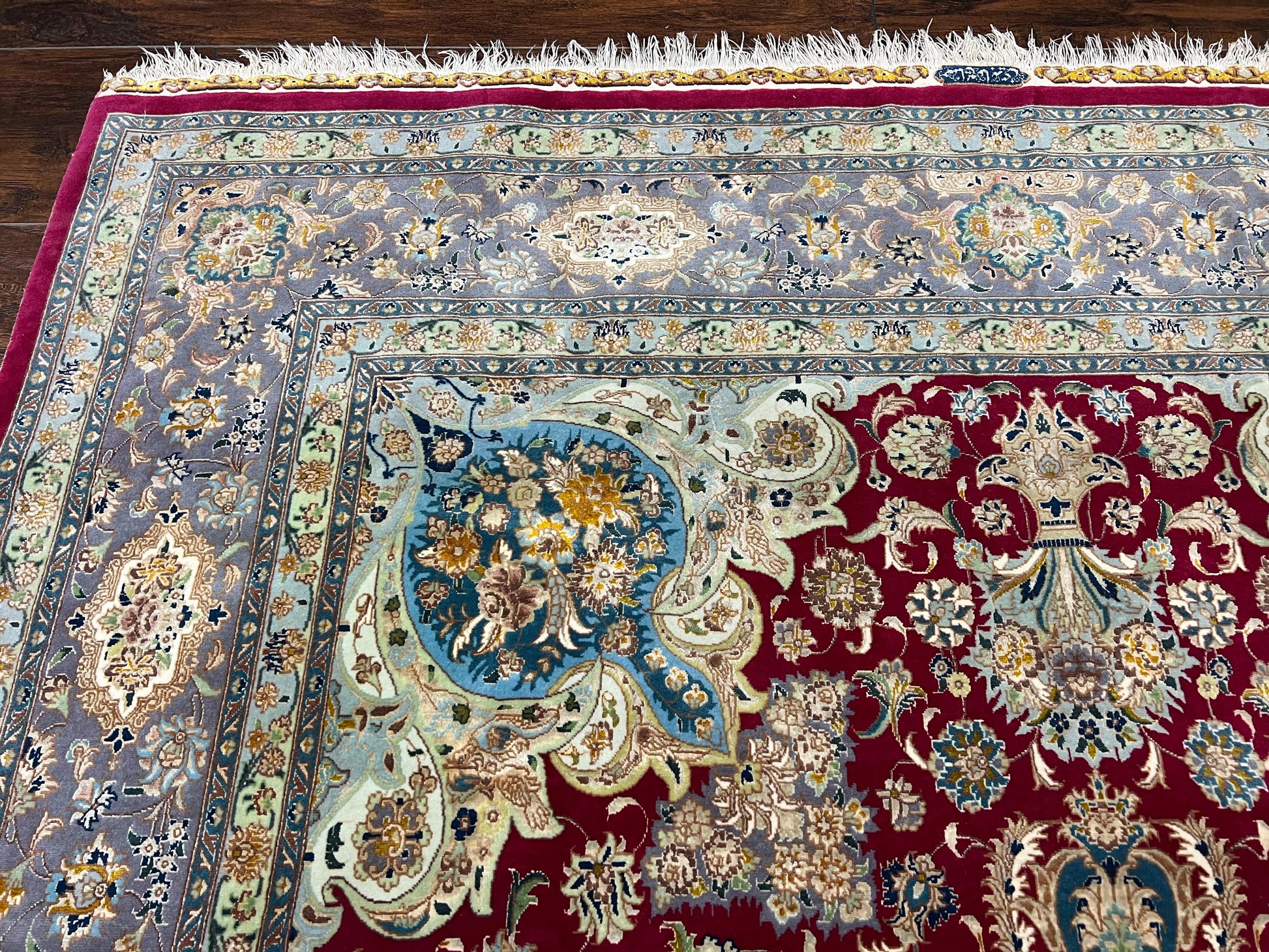 Stunning Persian Tabriz Rug 5x7, Signed by Masterweaver, Maroon, Floral Medallion, Ultra Fine 70 Raj 625 KPSI, Kork Wool Silk Foundation, Handmade - Nuvé