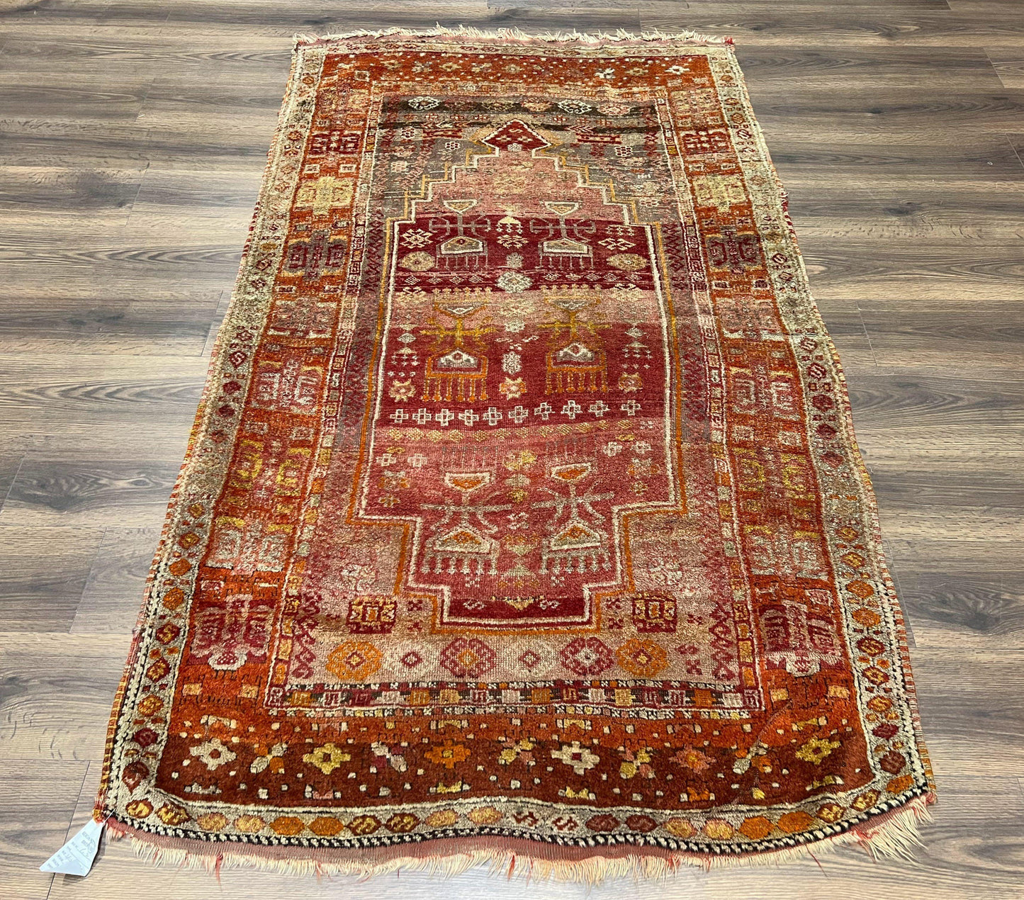 Antique Turkish Melas Rug 4x7, Tribal Geometric Unique Collectible Hand Knotted Wool Oriental Carpet, Rare 1920s Rug, Burnt Orange Red - Nuvé