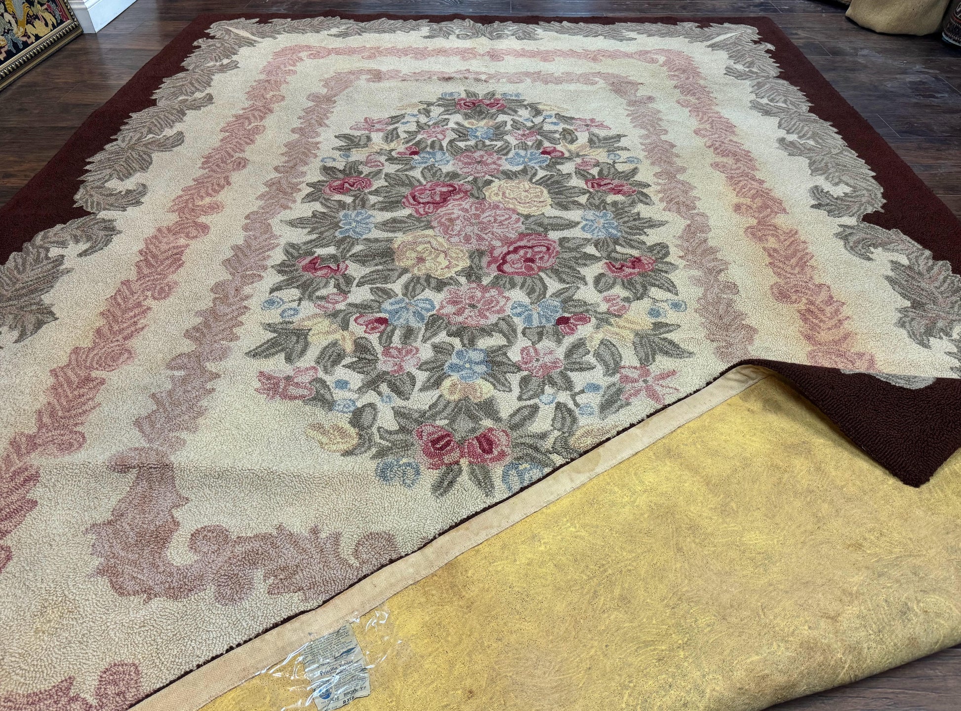 American Hand Hooked Rug 9x12, Vintage Aubusson Carpet, Wool - Nuvé