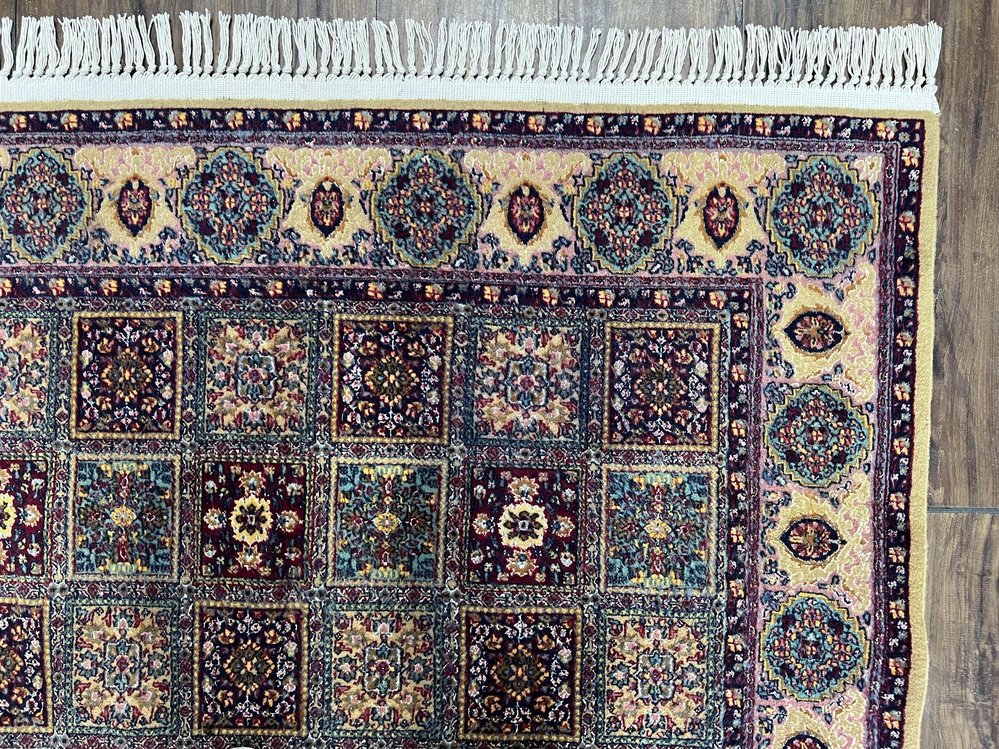Indo Persian Silk Rug 4x6, Panel Design, Small Flowers, Hand Knotted, Fine Weave, Oriental Carpet 4 x 6, Vintage Area Rug, Beautiful Rug - Nuvé