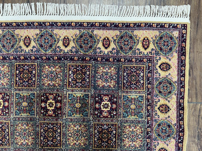 Indo Persian Silk Rug 4x6, Panel Design, Small Flowers, Hand Knotted, Fine Weave, Oriental Carpet 4 x 6, Vintage Area Rug, Beautiful Rug - Nuvé