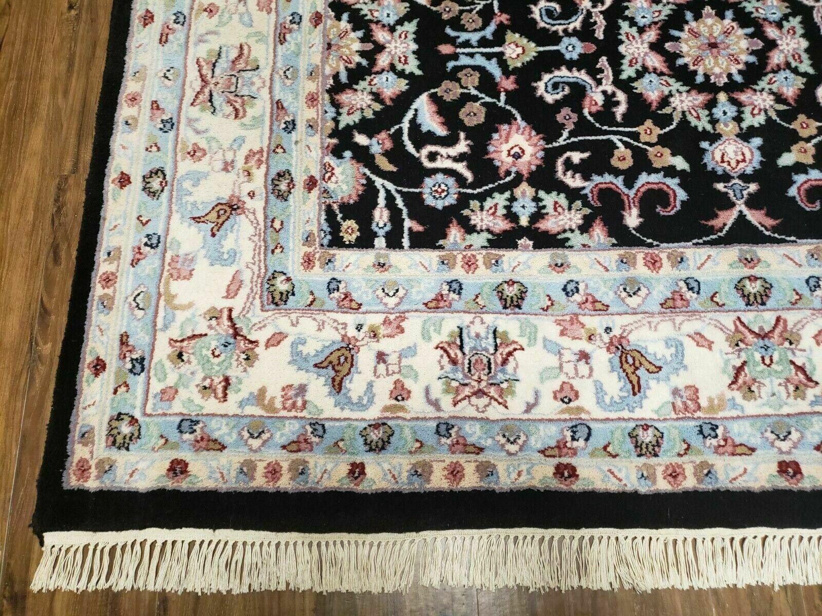 6' X 9' Handmade Indian Agra Wool Rug Carpet Vegetable Dyes Black - Nuvé