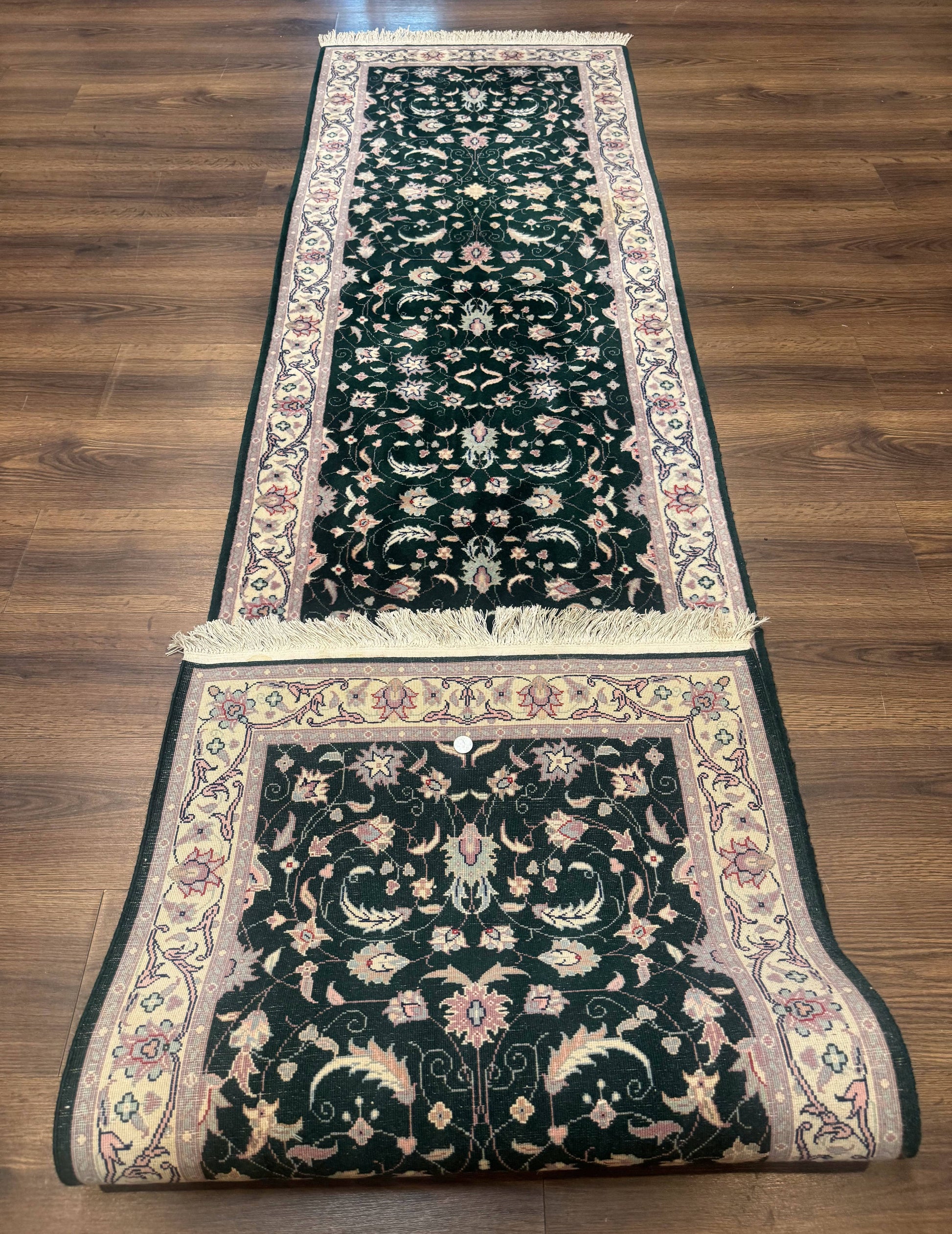 Pak Persian Runner Rug 2.6 x 10, Dark Green and Beige, Floral Allover - Nuvé