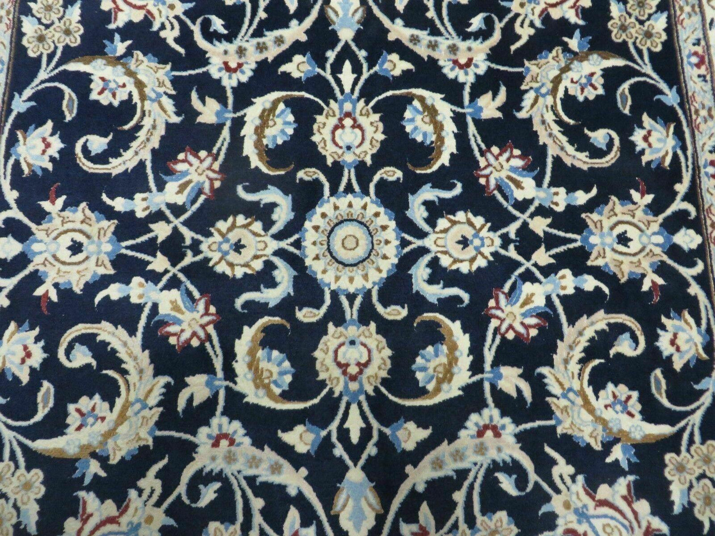 Persian Nain Rug 4x7, Navy Blue and Ivory, Handmade, Wool & Silk Highlights, Fine Oriental Rug, Vintage - Nuvé