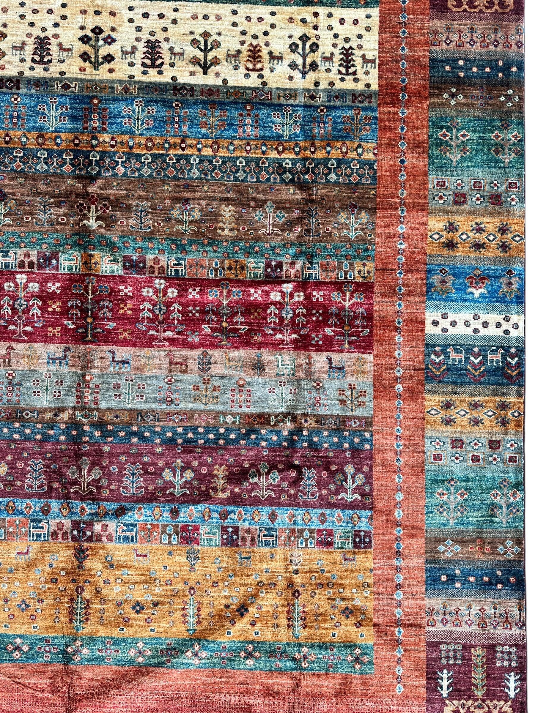 Afghani Khorjin Wool Rug – 7' x 9'10" – Vibrant Geometric & Tribal Patterns - Nuvé