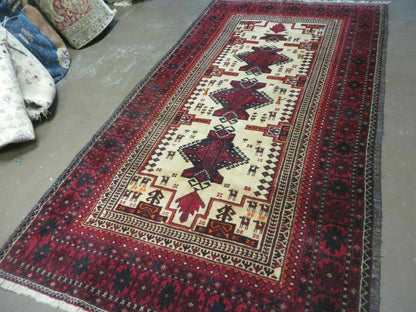 4' X 7' Vintage Handmade Pakistan Turkoman Bokhara Balouch Woven Wool Rug Nice - Nuvé