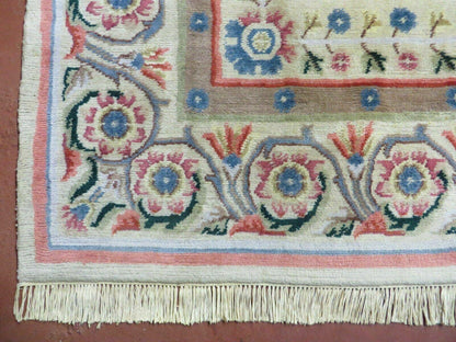 8' X 10' Vintage Handmade Wool Rug Aubusson Savonnerie Design European Nice