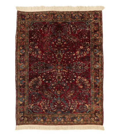 Antique Persian Sarouk Rug 3.6 x 5, Red, 1920s Persian Carpet