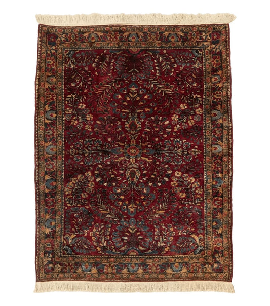 Antique Persian Sarouk Rug 3.6 x 5, Red, 1920s Persian Carpet