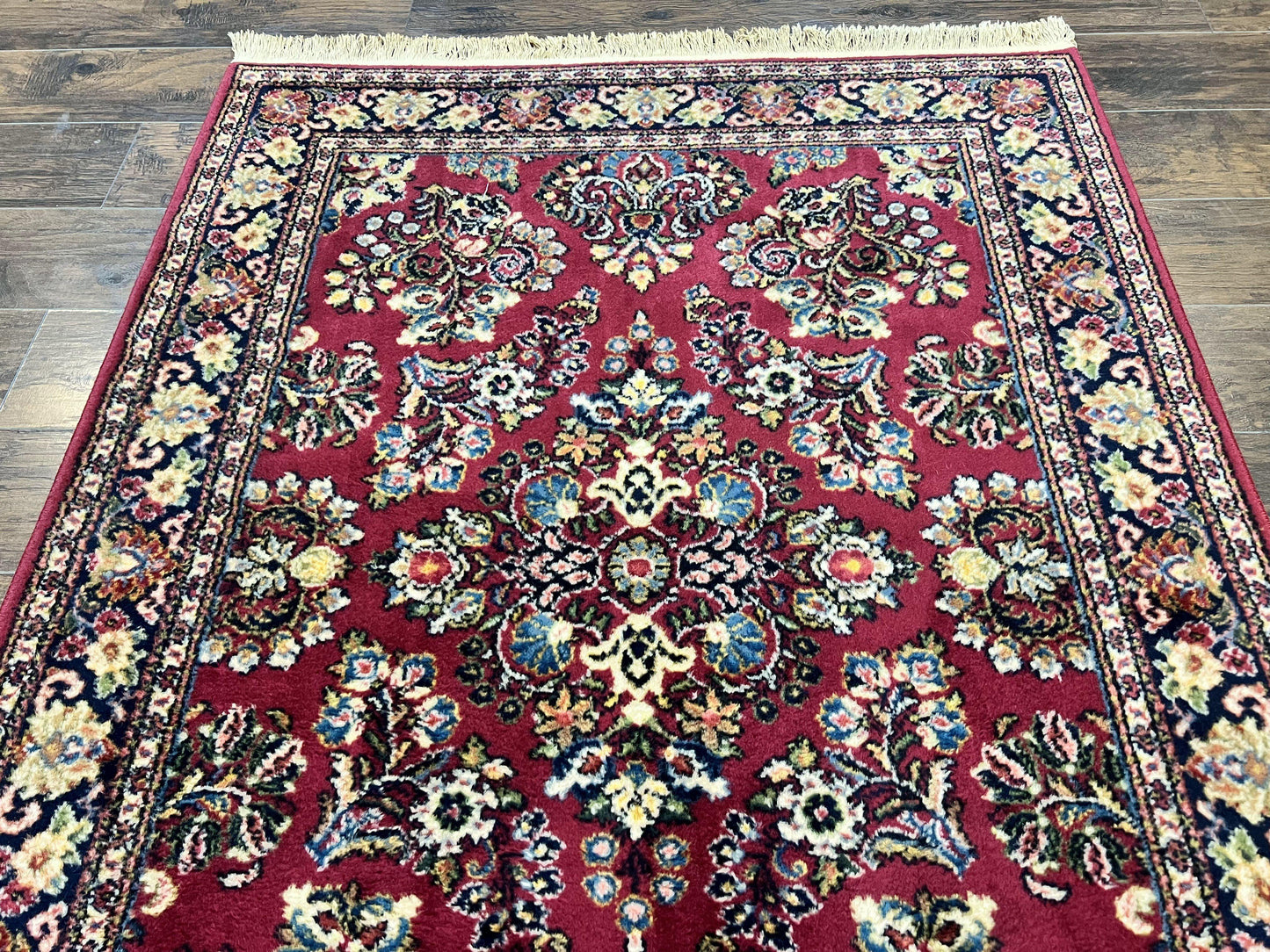 Karastan Rug 4.6 x 6 Lanamar Sarouk #5528, Red Wool Karastan Oriental Carpet, Discontinued, Antique, Wool Pile - Nuvé