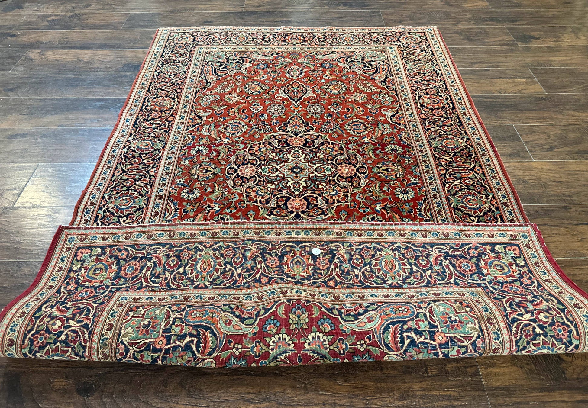Persian Kashan Rug 4x7, Red and Navy Blue, Floral Antique Carpet - Nuvé