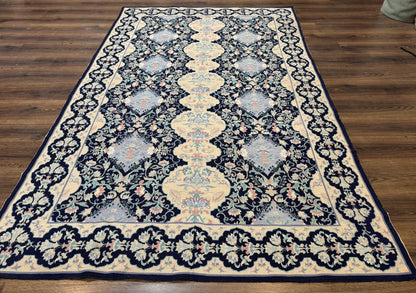 Needlepoint Rug 6x9, Ivory and Navy Blue - Nuvé
