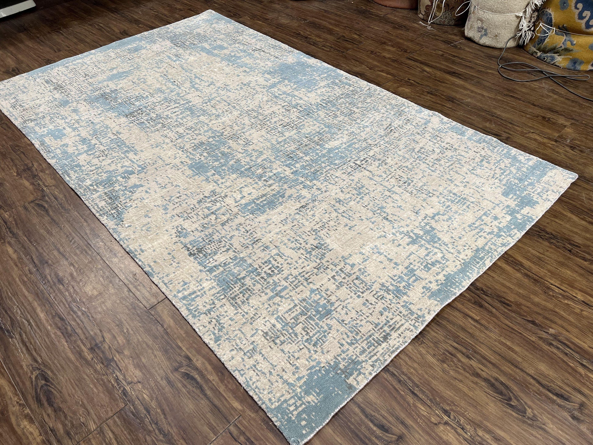 Modern Tibetan Rug 5x8 ft Light Blue and Gray Carpet, Contemporary Wool Rug, Handmade Nepali Rug, Raised Pattern, Tibet Area Rug, Nepal Rug - Nuvé