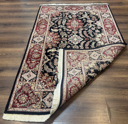 Pak Persian Rug 4x6, Black and Burgundy, Floral Allover, Wool and Silk - Nuvé