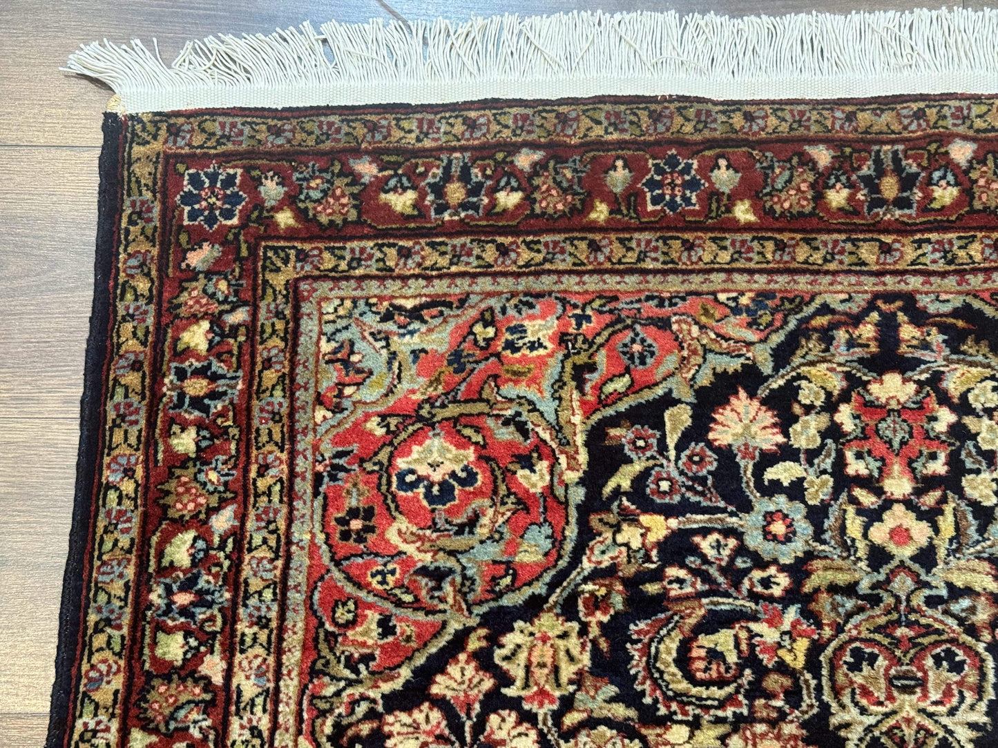 Antique Persian Sarouk Rug 4x5, Dark Blue and Red, Floral Medallion, Fine - Nuvé