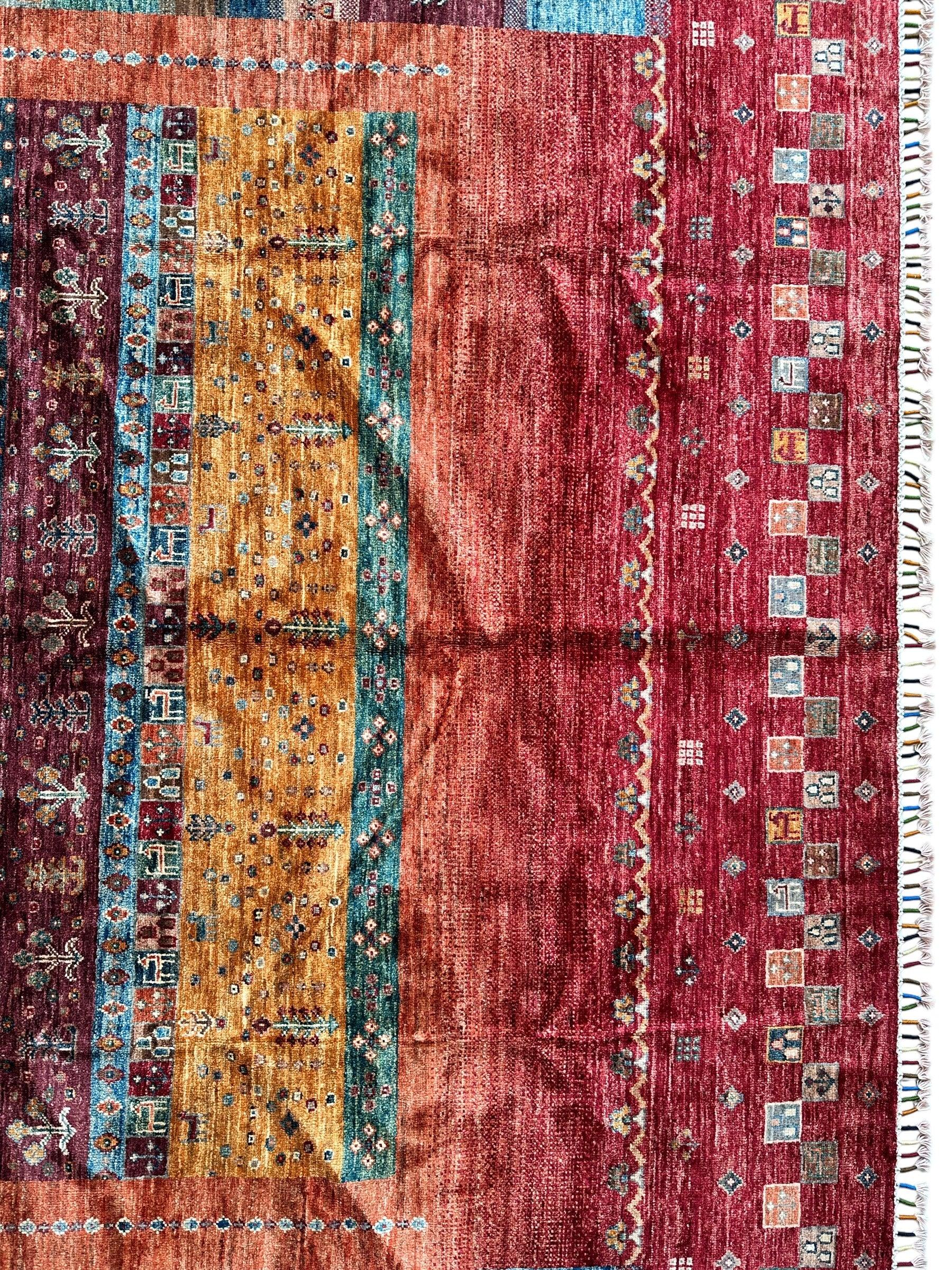 Afghani Khorjin Wool Rug – 7' x 9'10" – Vibrant Geometric & Tribal Patterns - Nuvé