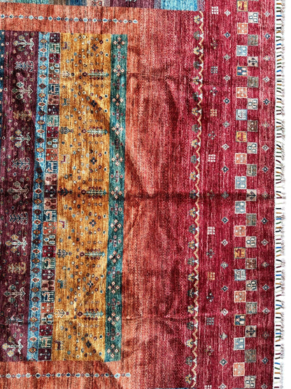 Afghani Khorjin Wool Rug – 7' x 9'10" – Vibrant Geometric & Tribal Patterns - Nuvé