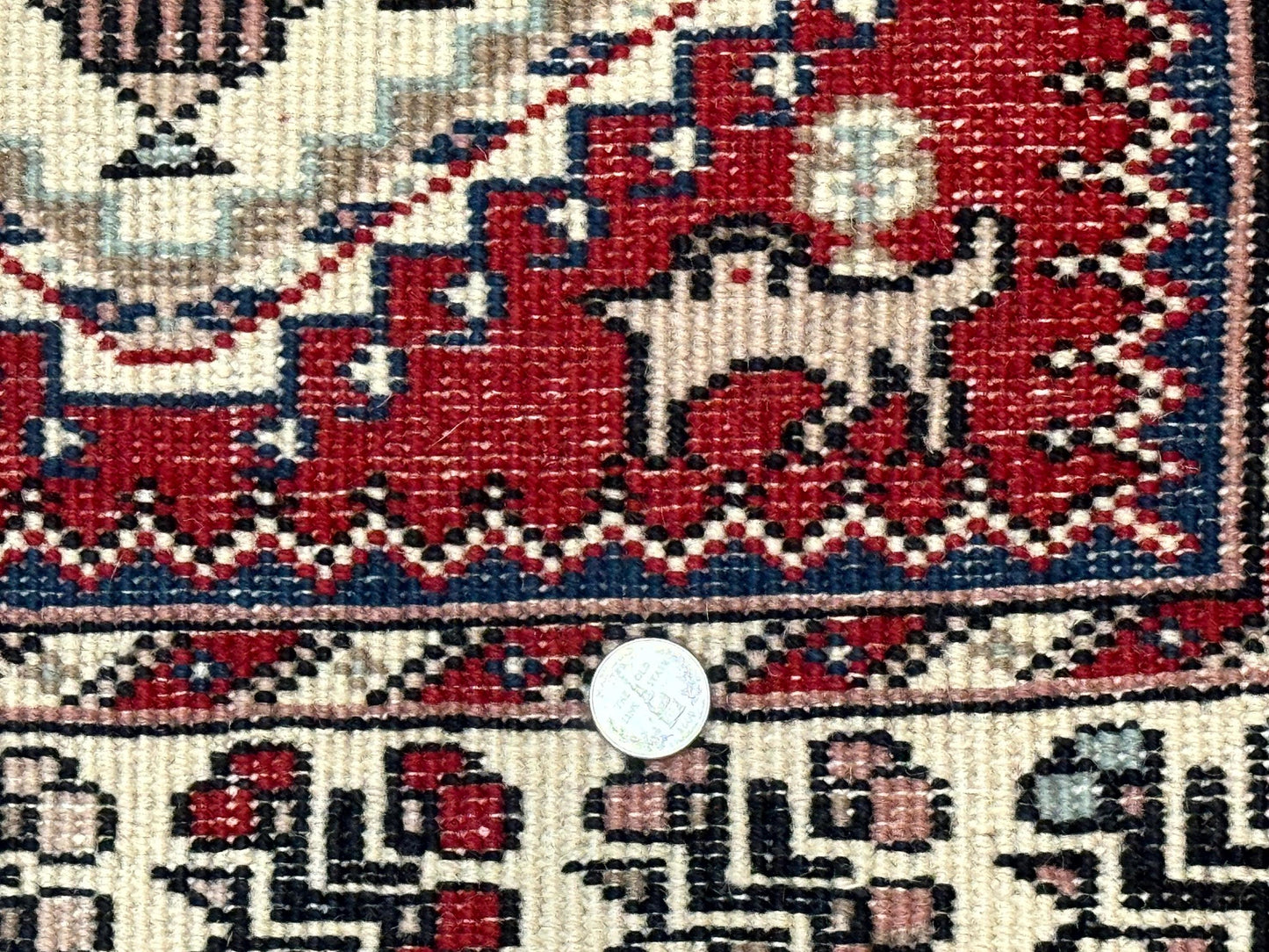Indo Persian Runner Rug 2.6 x 12, Heriz Geometric Caucasian Design, Animal Pictorials, Tribal Runner Rug, Vintage Handmade Wool Red - Nuvé