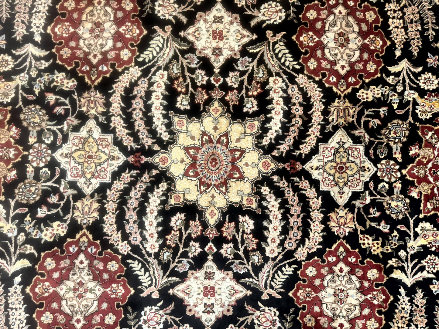 Sino Persian Rug 9x12, Black & Maroon, Wool and Silk, Allover Pattern - Nuvé