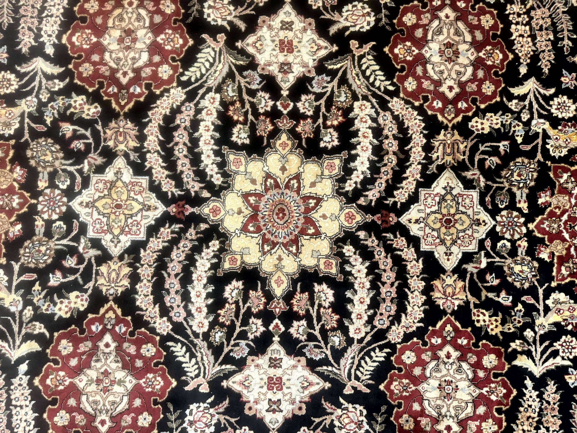 Sino Persian Rug 9x12, Black & Maroon, Wool and Silk, Allover Pattern - Nuvé