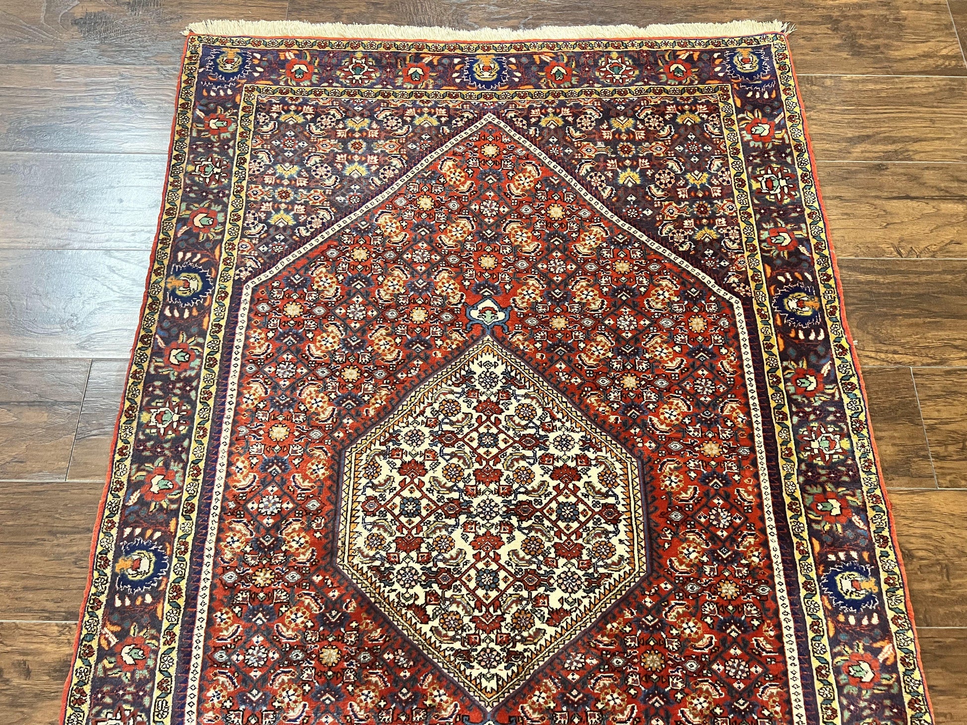 Persian Bidjar Rug 4x6, Handmade Oriental Carpet, Fine Weave, Herati Mahi Pattern, Vintage, Red, 300 KPSI - Nuvé