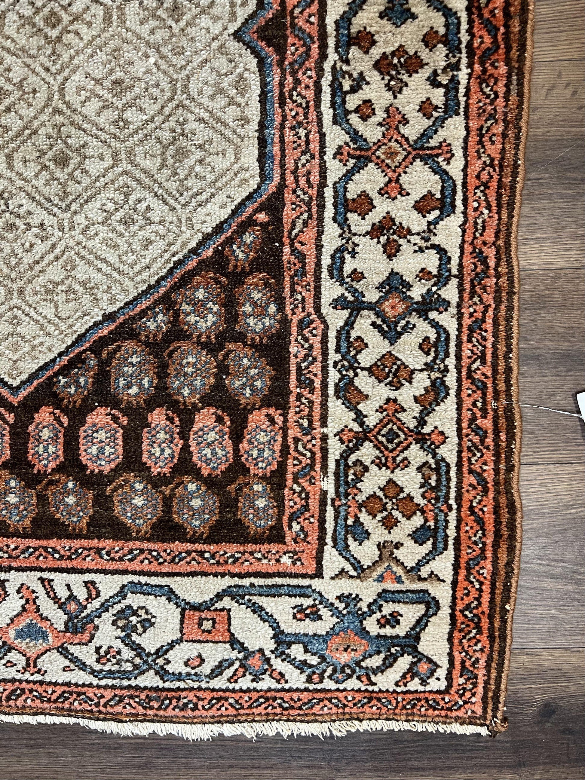 Rare Persian Tribal Runner Rug 3.5 x 10, Sarab Serab Kalegy Carpet, Antique 1920s Collectible Geometric Medallion Oriental Wool Runner, Hand Knotted, Camel Hair Color - Nuvé