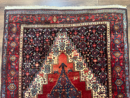 Antique Persian Kurdish Senneh Rug 4x5 Tribal Carpet Wool Geometric Medallion - Nuvé