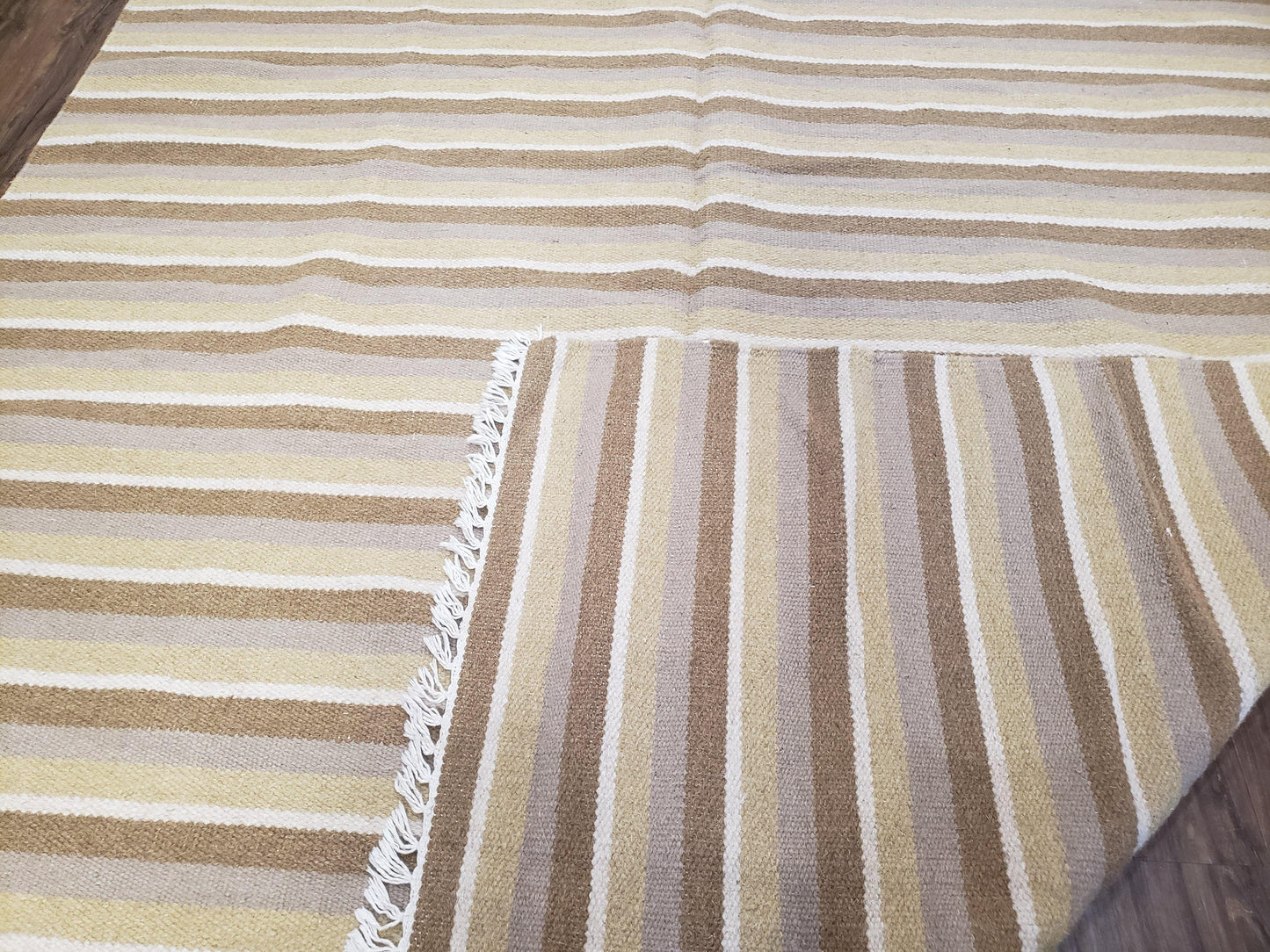 New Indian Striped Blanket, Multicolor Earthern Tones Kilim Rug, Wool Handmade South American Style Blanket, Queen Sized Bedspread 5x8 - 6x8 - Nuvé
