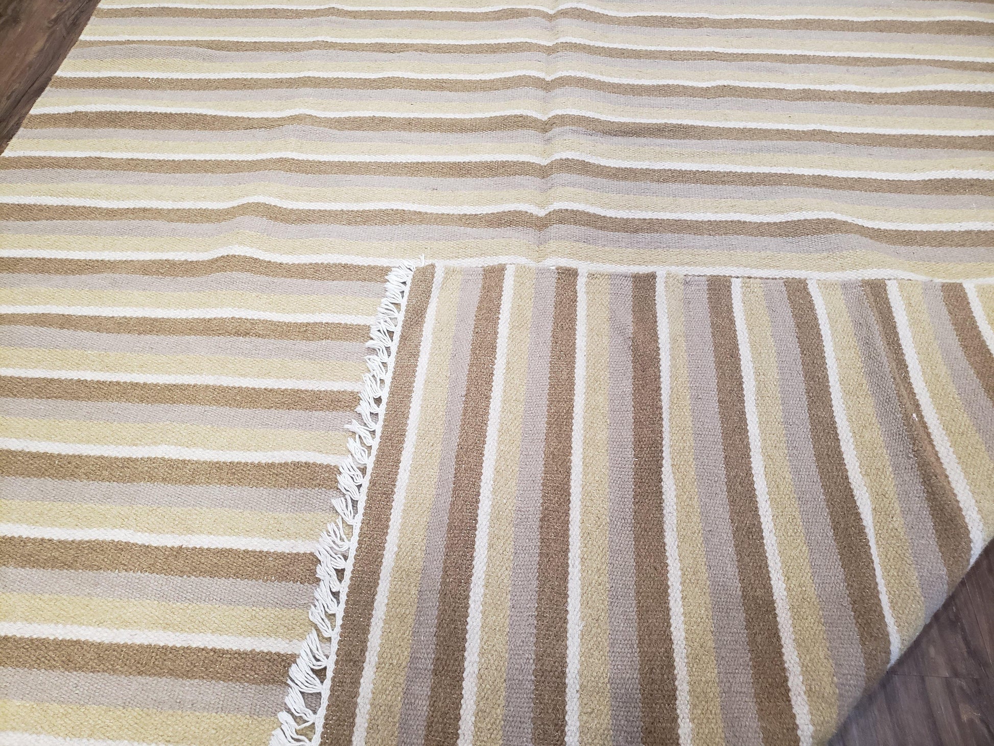 New Indian Striped Blanket, Multicolor Earthern Tones Kilim Rug, Wool Handmade South American Style Blanket, Queen Sized Bedspread 5x8 - 6x8 - Nuvé