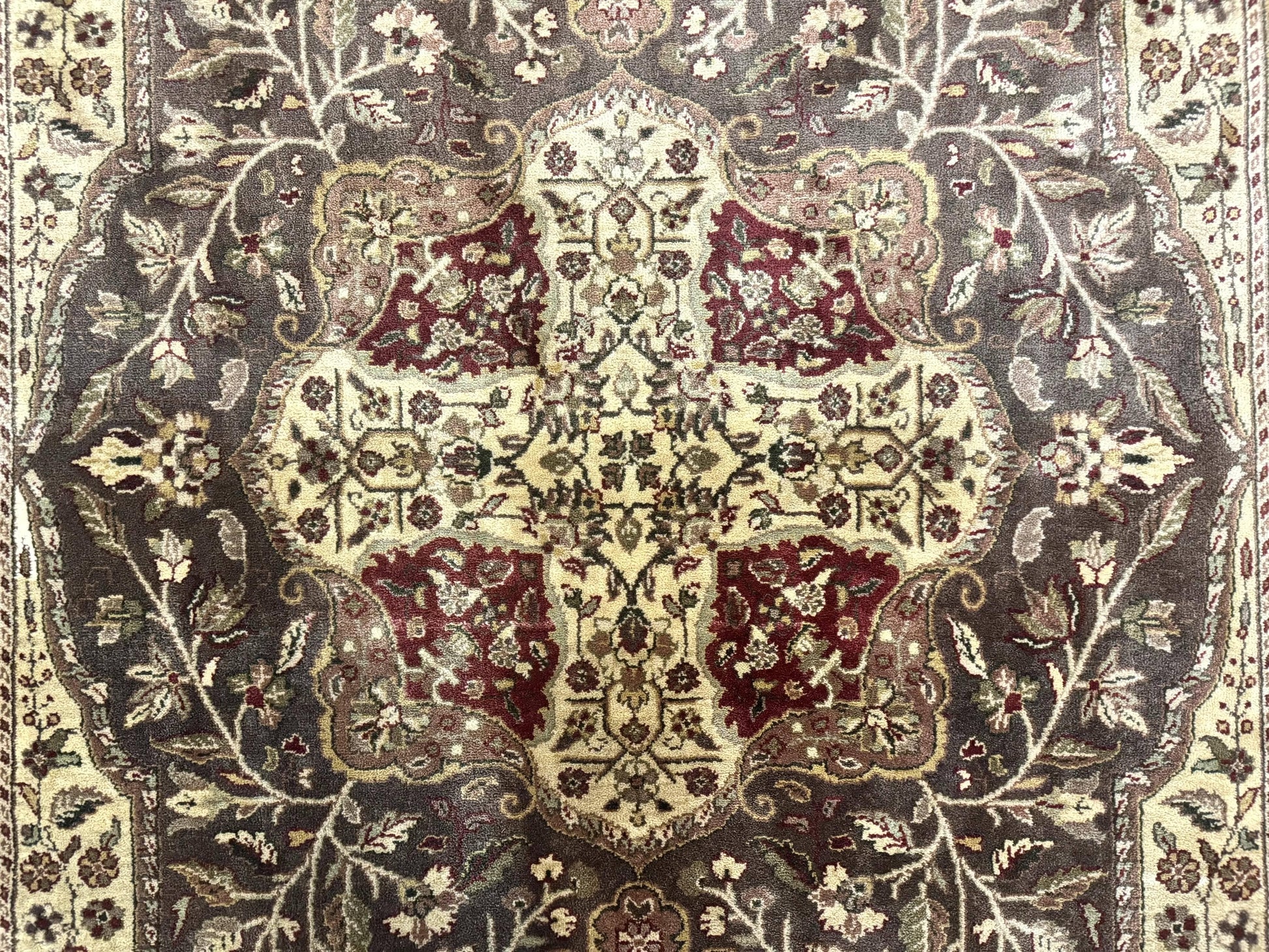 Indo Persian Rug 6x9, Wool Handmade Vintage Rug, Floral Cross Pattern - Nuvé