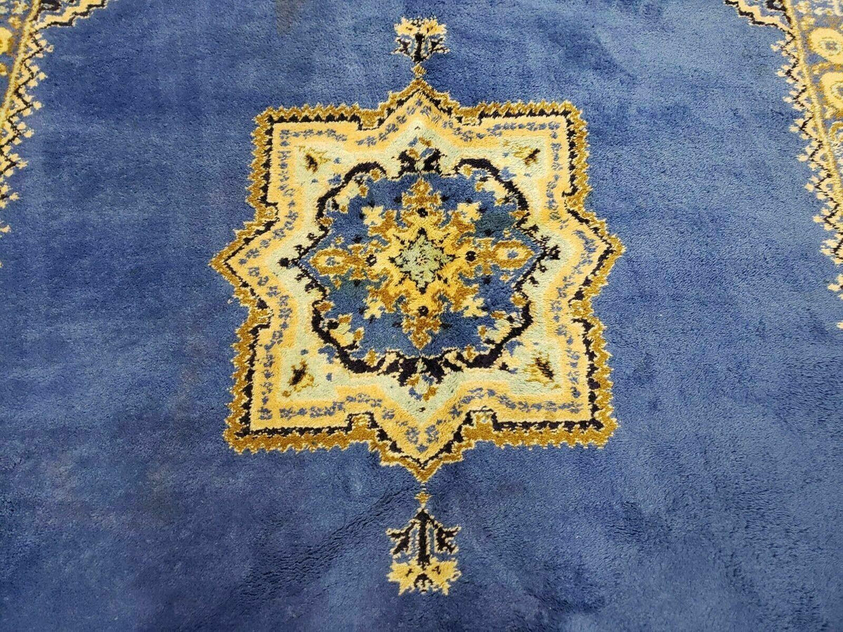 7' X 10' 5" Handmade Moroccan Urban Rabat Wool Carpet Blue Area Rug