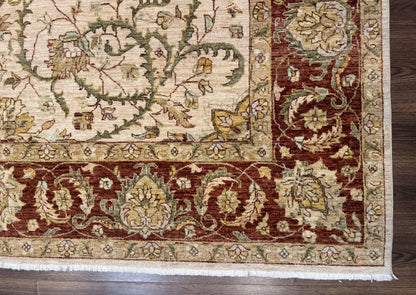 Pakistani Rug 9x12, Floral Allover Peshawar Carpet, Chobi, Beige and Rust Red, Traditional - Nuvé