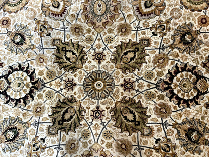 Round Pak Persian Rug 8x8, Vintage Handmade Wool Traditional Carpet, Beige Dark Red, Fine 270 KPSI