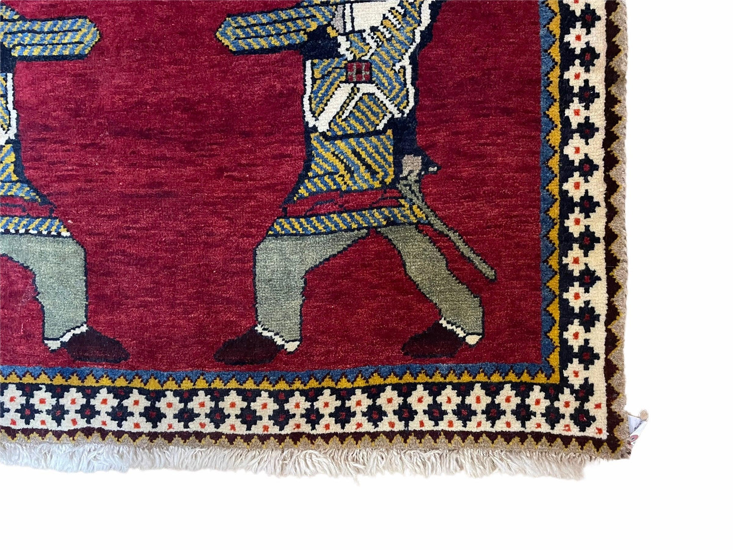 3 X 6 Handmade Wool Rug Tribal Balouch Warriors Deer Animal Pictorial Red Swords - Nuvé