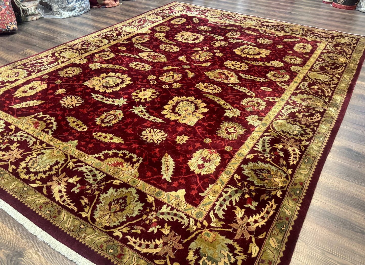 Indo Mahal Rug 9x12, Allover Pattern, Dark Red, Traditional Wool Area Rug - Nuvé