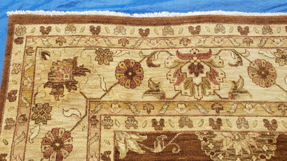 Indo Persian Rug 10x14, Mahal Sultanabad Oriental Carpet, Burnt Orange & Beige, Handmade Wool Area Rug - Nuvé