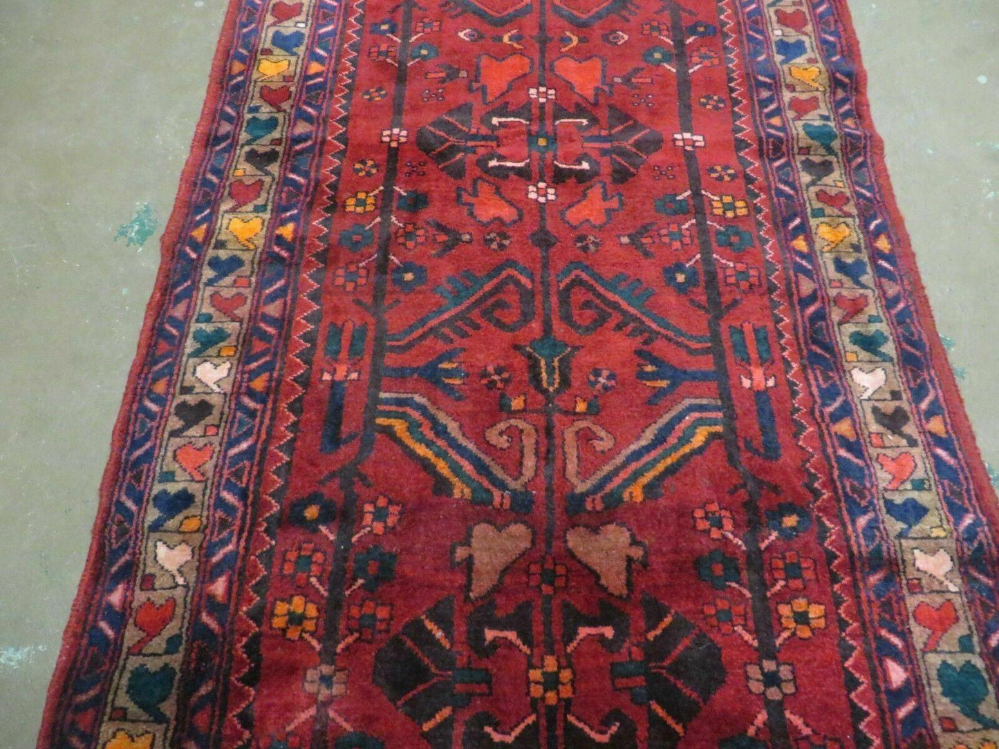 Antique Persian Hamadan Runner 3.4 x 9.7 -  Wool, Red and Navy Blue - Nuvé