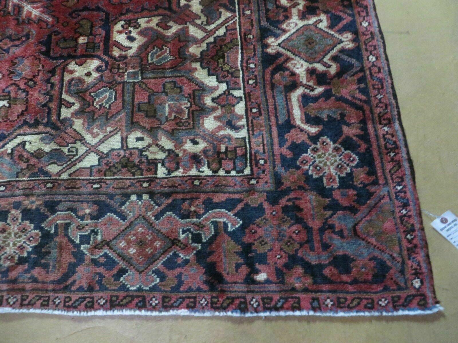 Persian Rug 8x11 Room Sized Heriz Carpet, Hand Knotted Wool Rug, Vintage Semi Antique, Geometric Medallion, Wine Red Cream Dark Blue, Wow - Nuvé