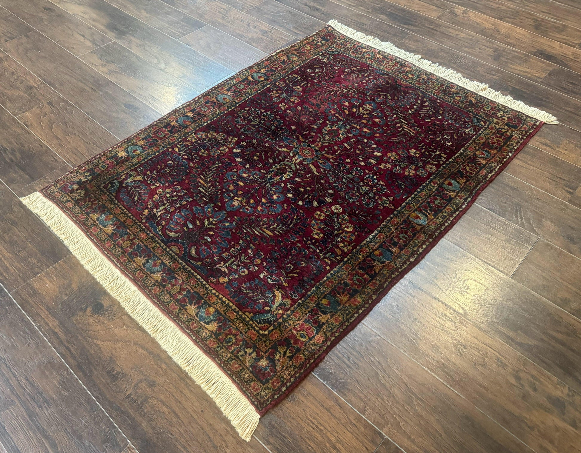 Antique Persian Sarouk Rug 3.6 x 5, Red, 1920s Persian Carpet - Nuvé
