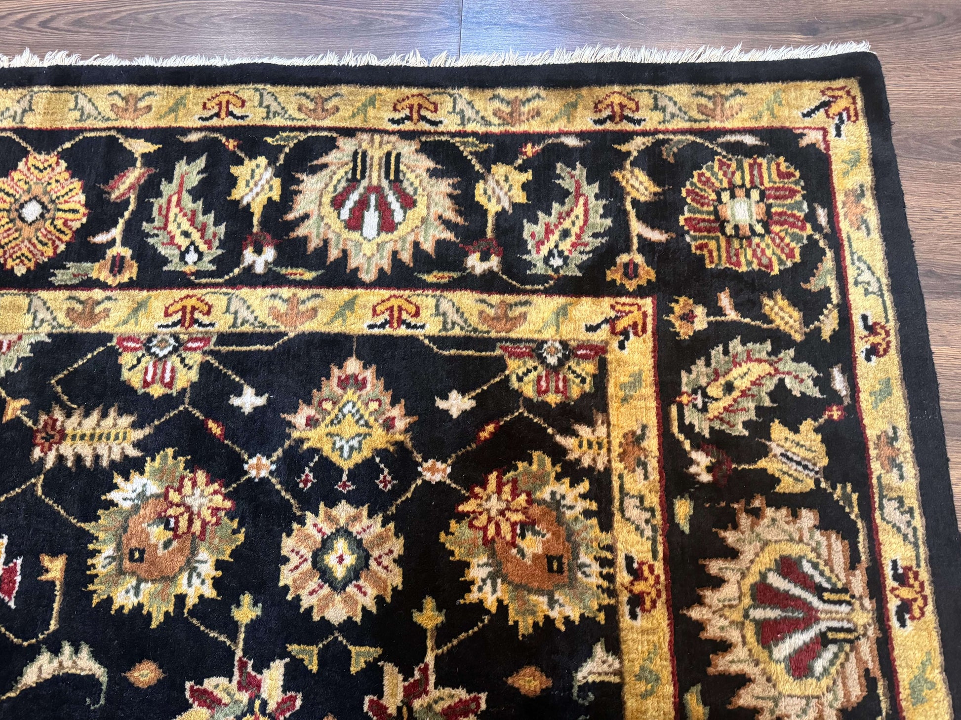 Indo Persian Mahal Rug 8x10, Black and Gold, Wool Hand Knotted Oriental Carpet - Nuvé