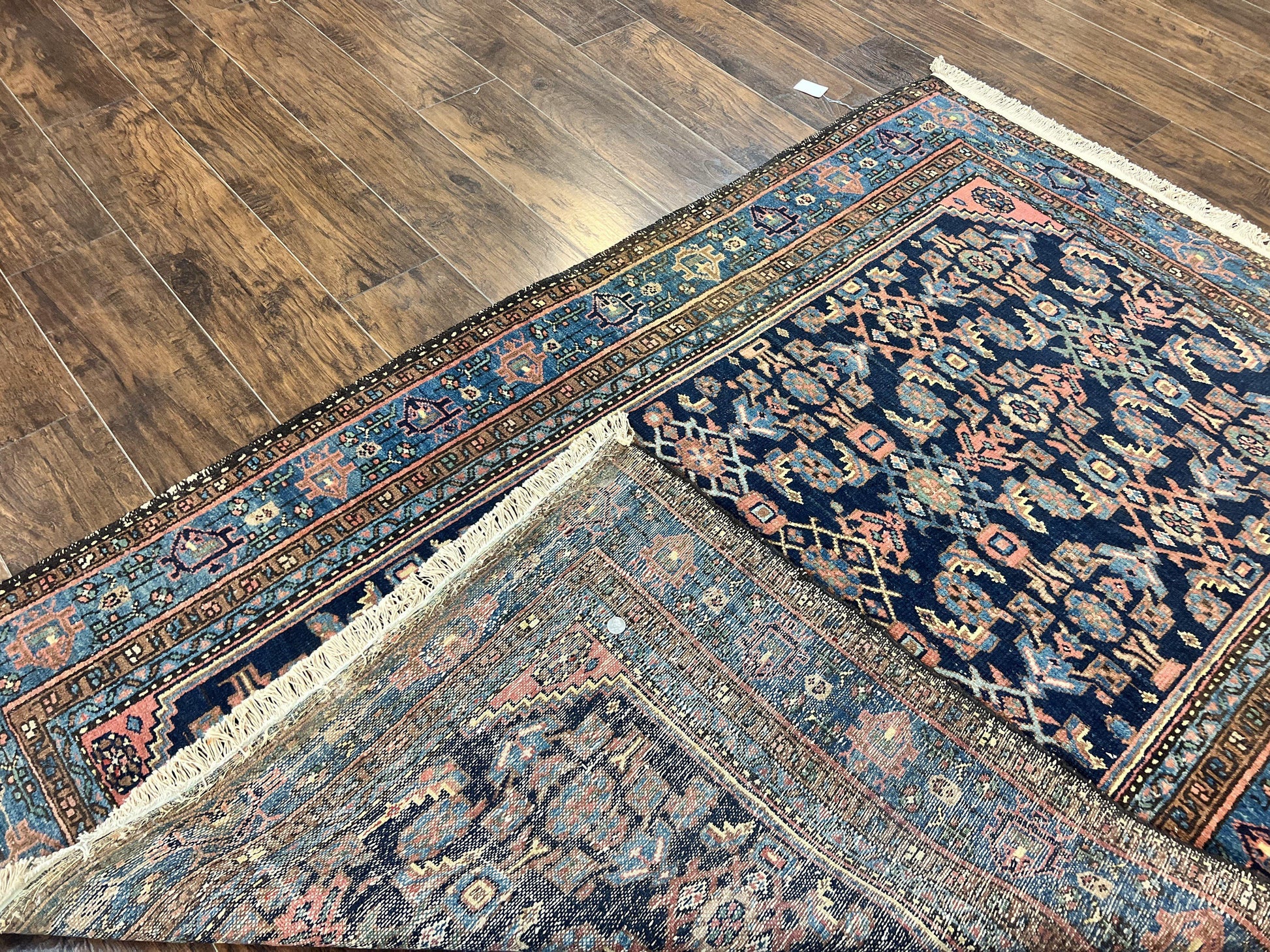 Antique Persian Tribal Rug 5x7, Navy Blue & Pink, Hand Knotted Handmade 1920s Wool Rug, Allover Pattern, Persian Hamadan Rug - Nuvé