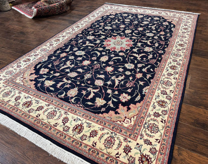 Navy Blue Pak Persian Rug 6x10, Floral Medallion, Traditional Persian Area Rug, Fine 240 KPSI - Nuvé